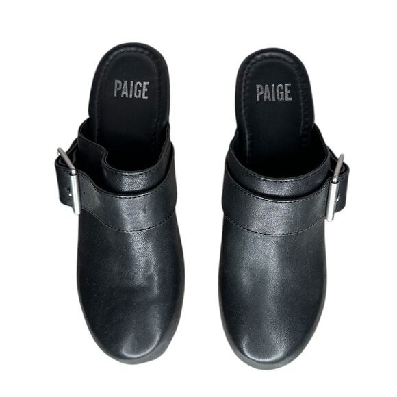 NWOB Paige Rosie Slip On Studded Big Buckle Platform Clogs Leather Black Sz 7.5 - Picture 6 of 10